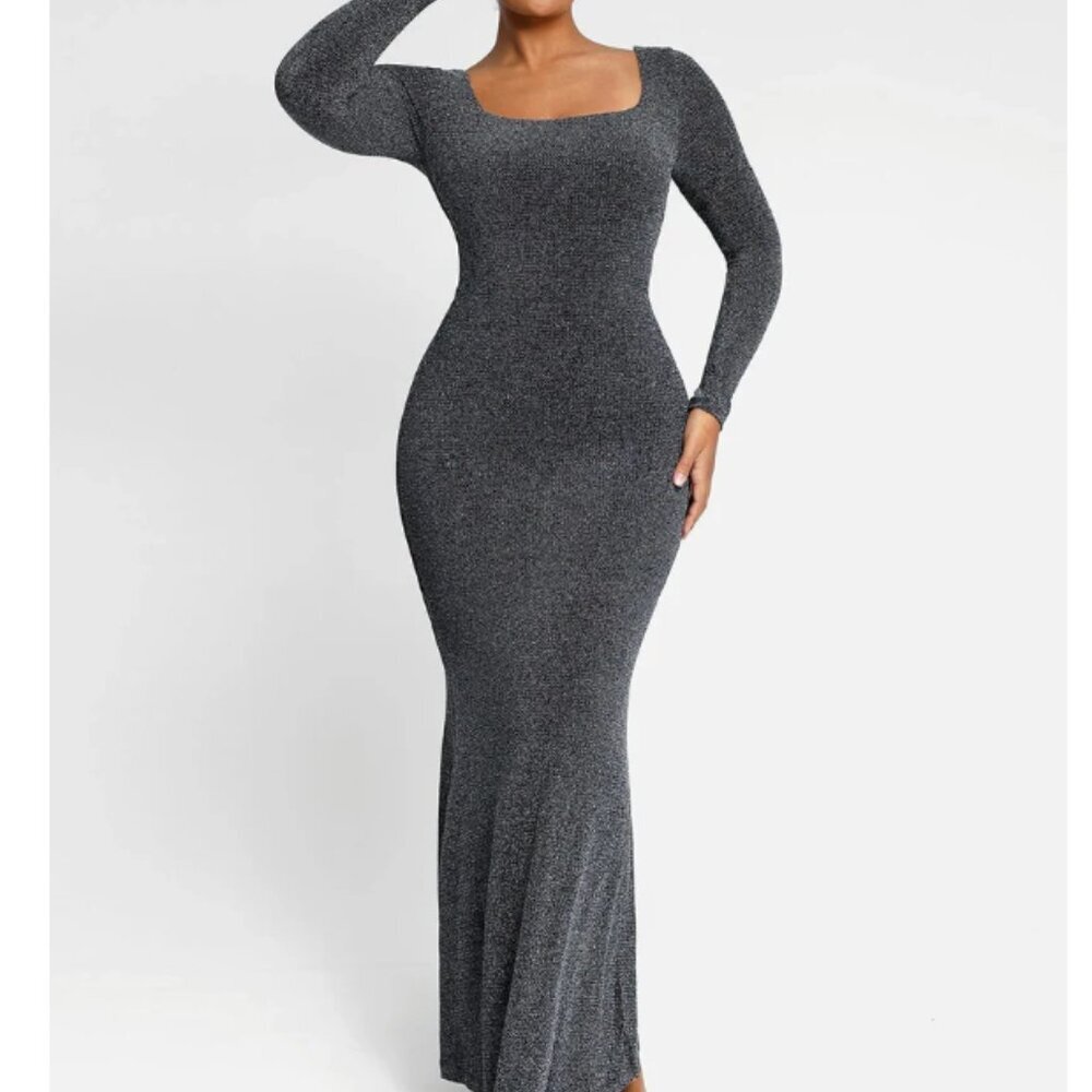 Shapellx Women's Gleaming Long Sleeve Mermaid Shaping Shimmer Dress - L
